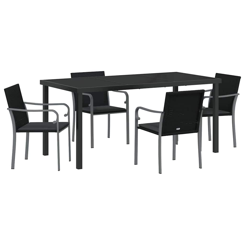 Garten Essgruppe 5 pcs Schwarz und Grau PE-Rattan