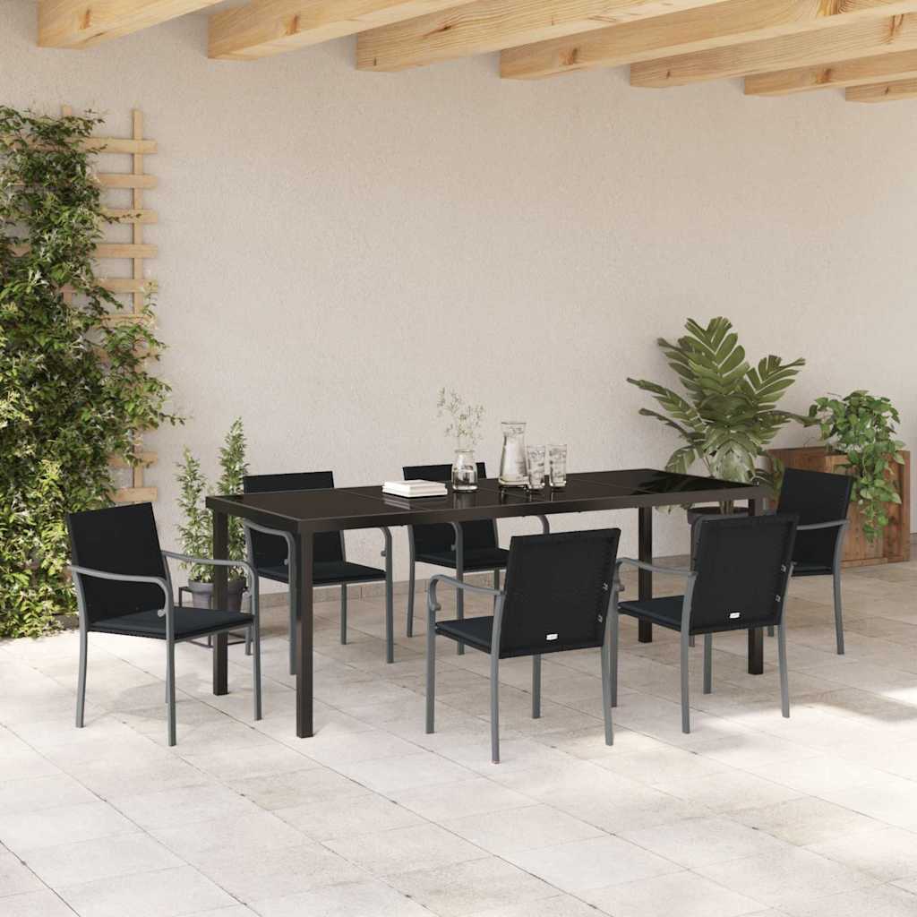Garten Essgruppe 7 pcs Schwarz und Grau PE-Rattan