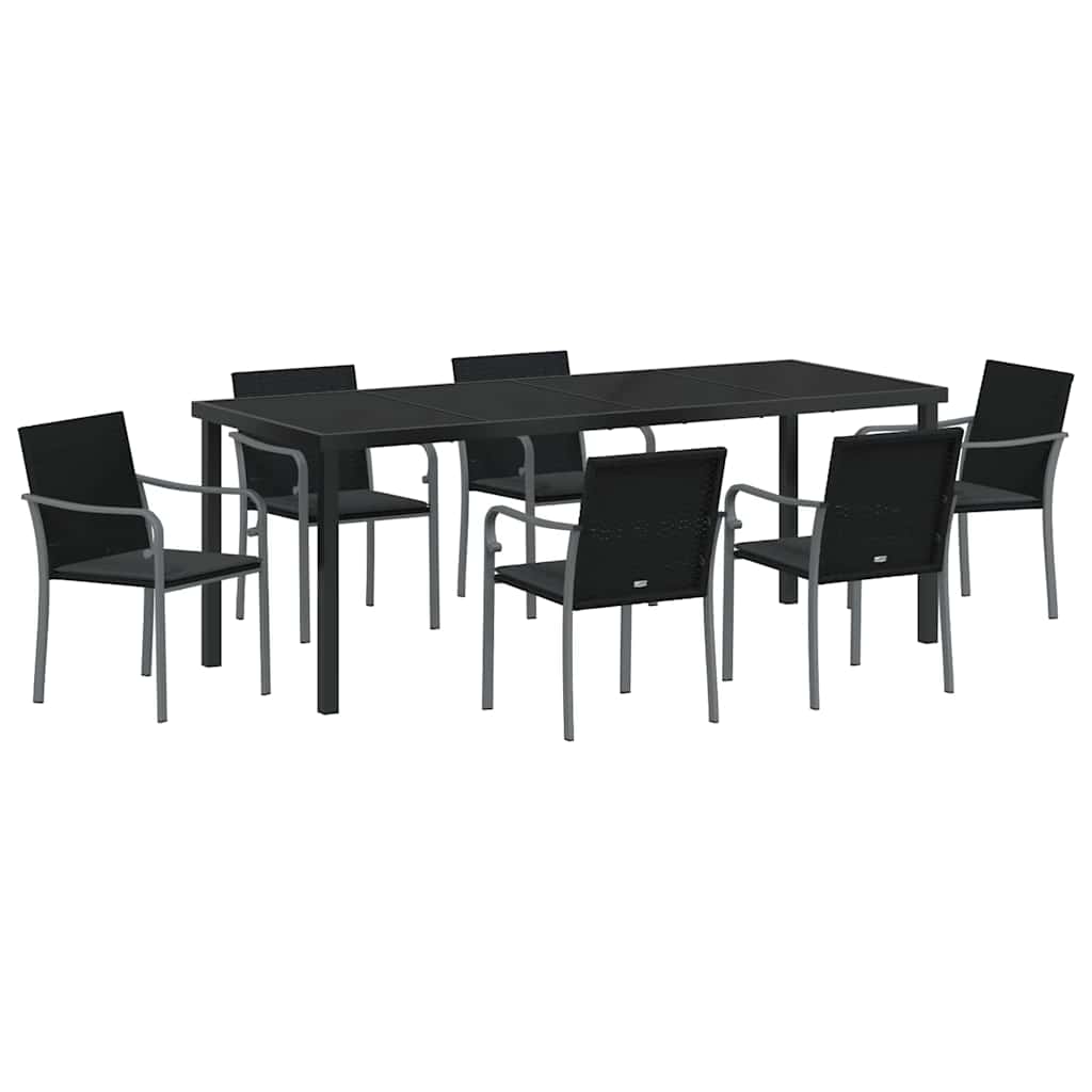 Garten Essgruppe 7 pcs Schwarz und Grau PE-Rattan