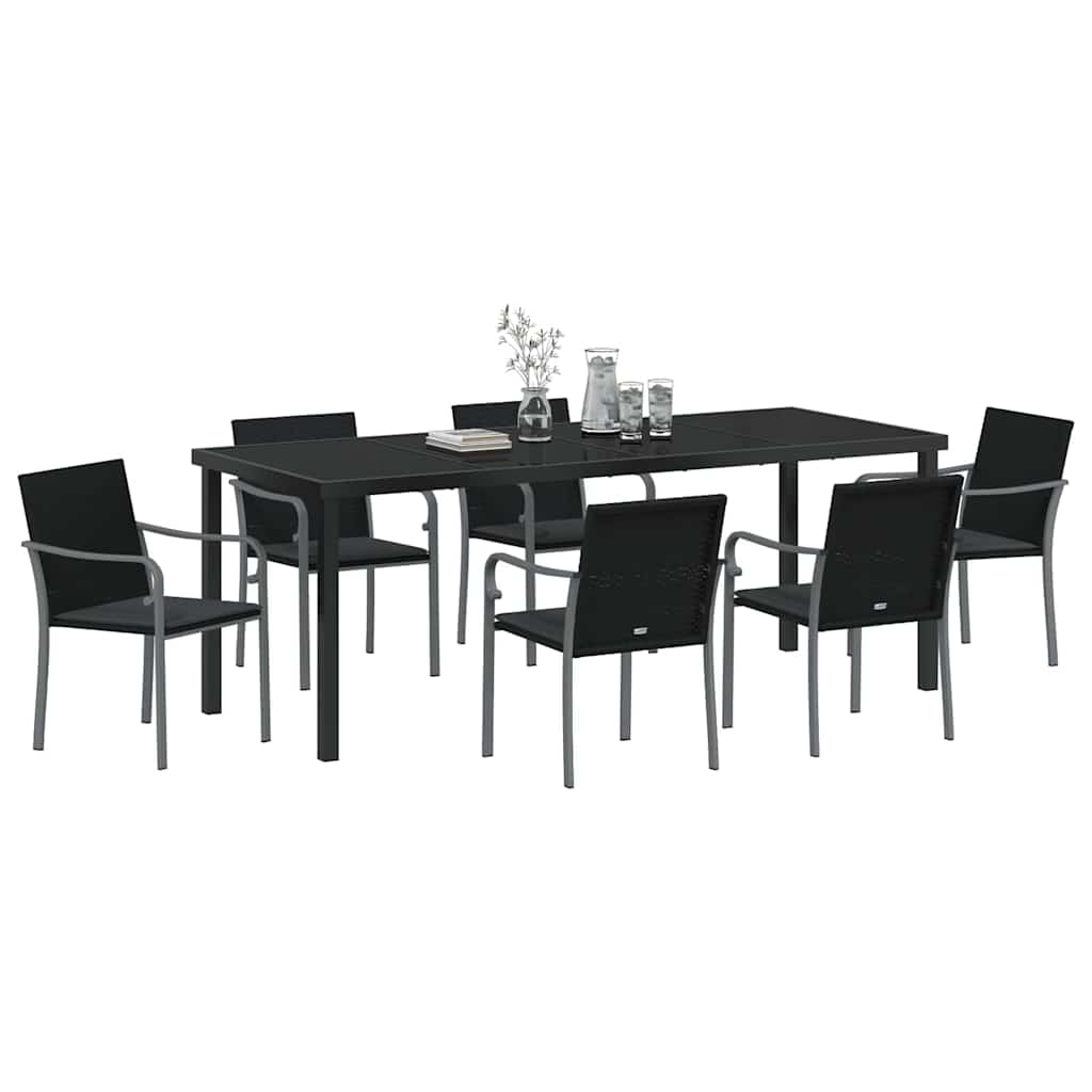 Garten Essgruppe 7 pcs Schwarz und Grau PE-Rattan