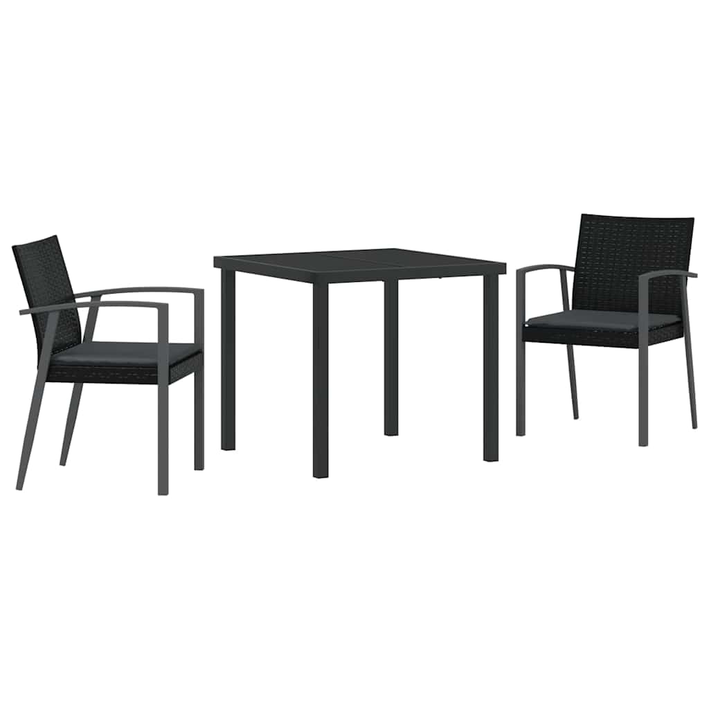 Garten Essgruppe 3 pcs Schwarz und Grau PE-Rattan