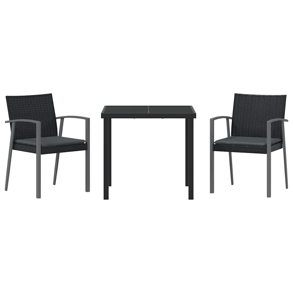 Garten Essgruppe 3 pcs Schwarz und Grau PE-Rattan