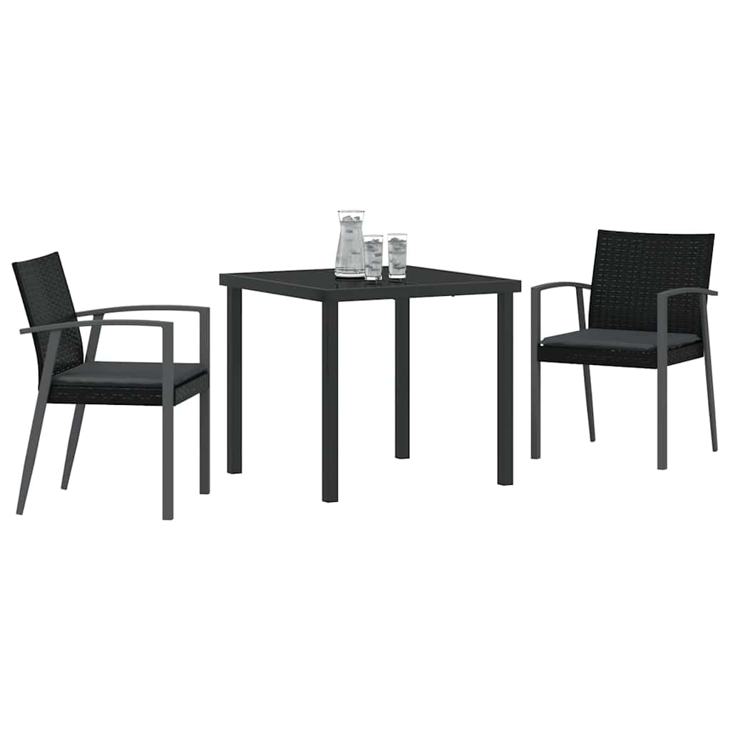 Garten Essgruppe 3 pcs Schwarz und Grau PE-Rattan