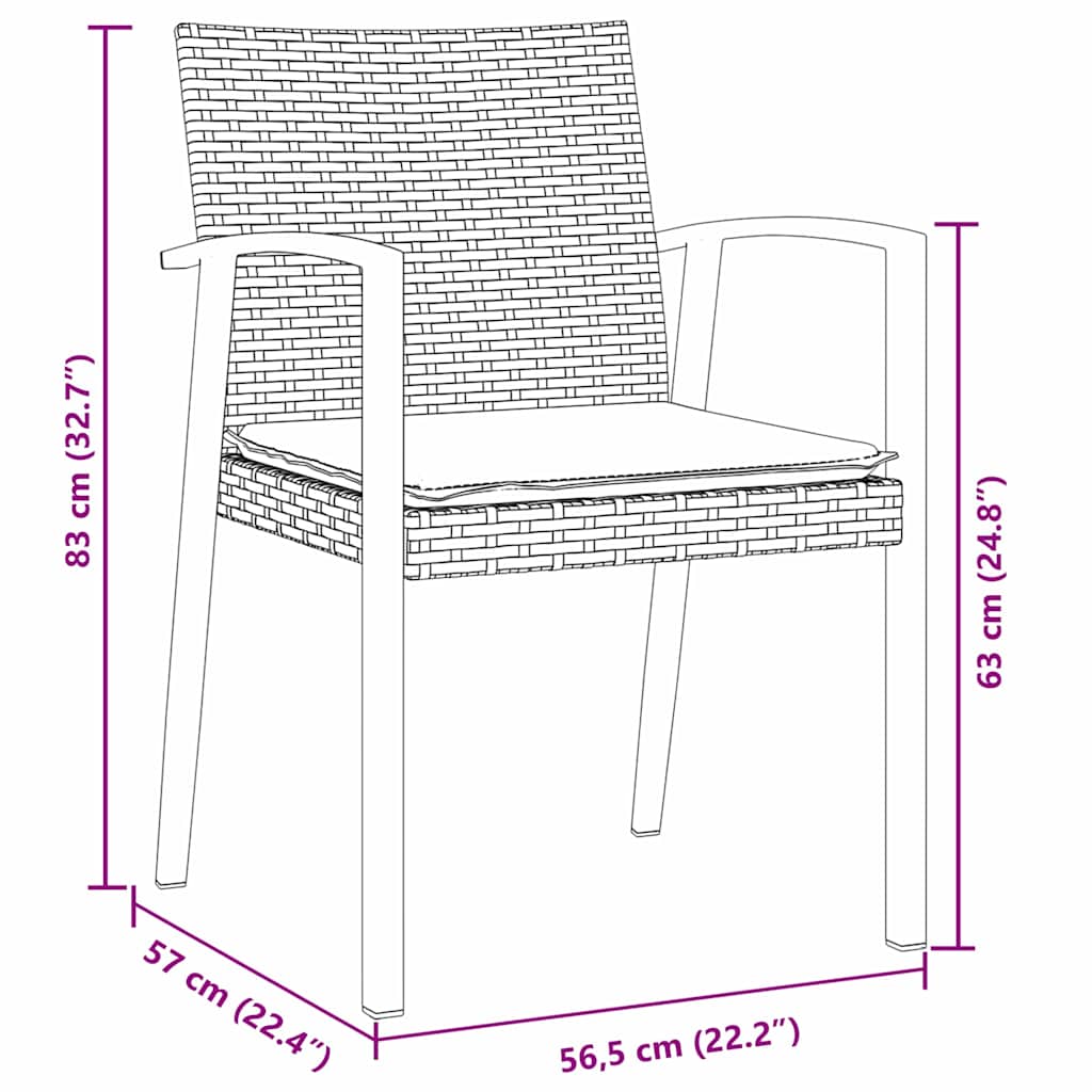 Garten Essgruppe 3 pcs Schwarz und Grau PE-Rattan