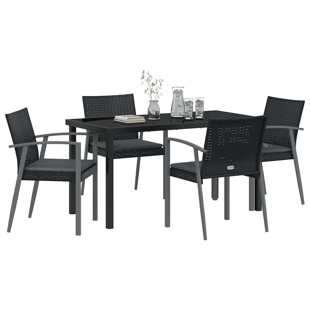 Garten Essgruppe 5 pcs Schwarz und Grau PE-Rattan