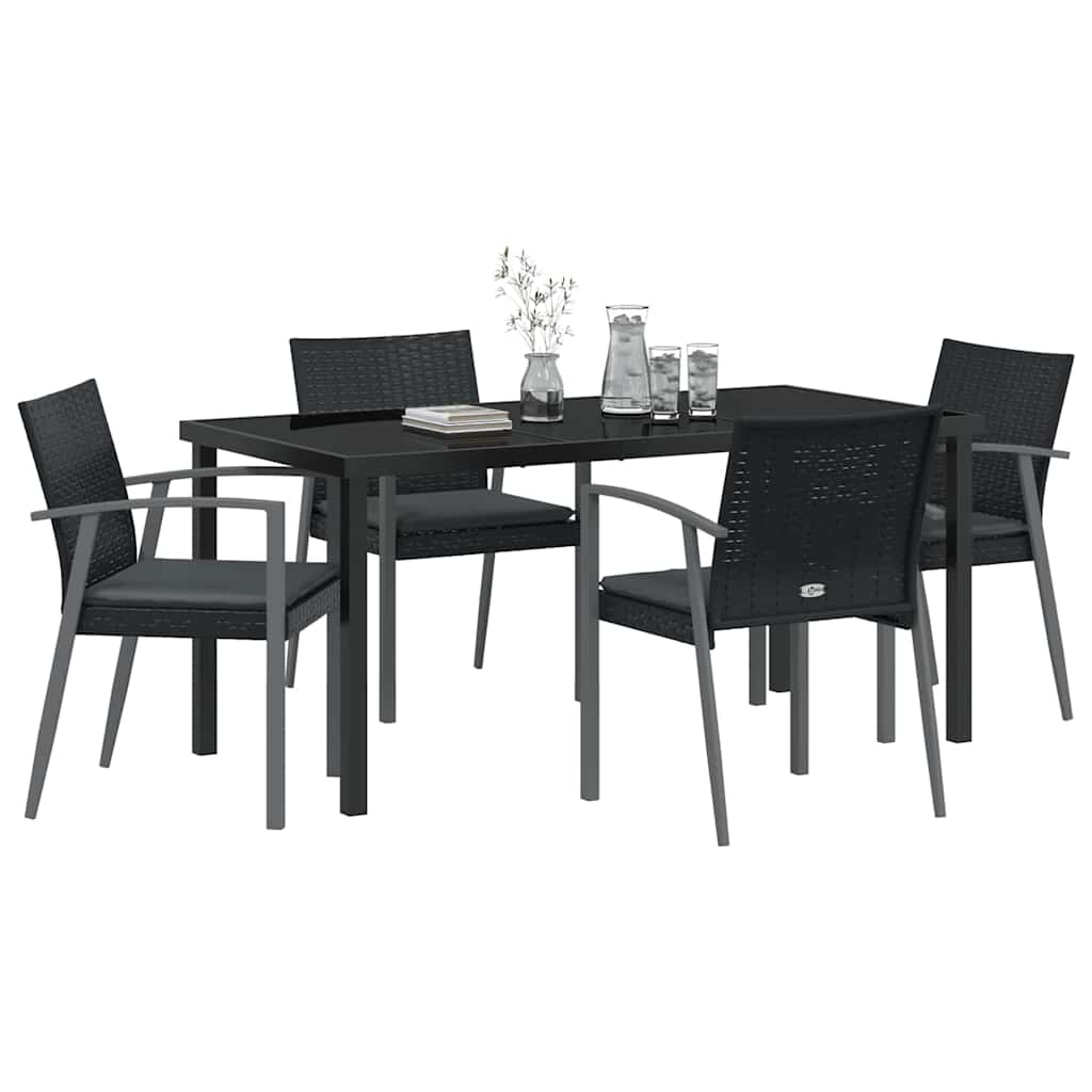 Garten Essgruppe 5 pcs Schwarz und Grau PE-Rattan