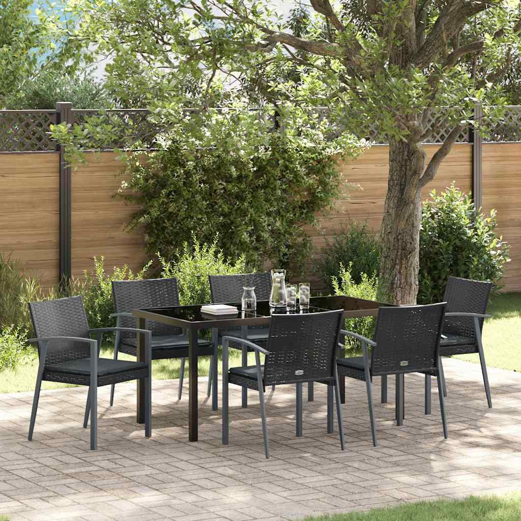 Garten Essgruppe 7 pcs Schwarz und Grau PE-Rattan