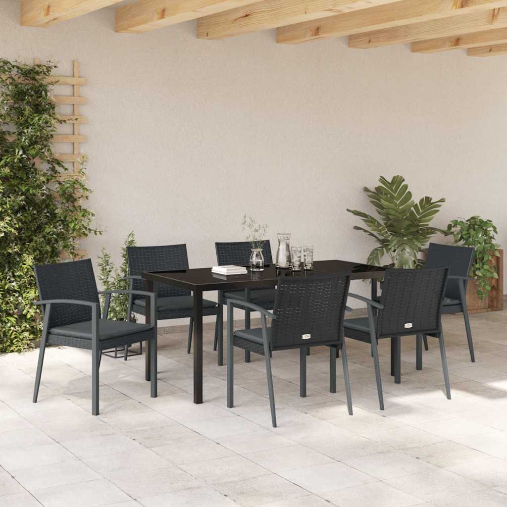 Garten Essgruppe 7 pcs Schwarz und Grau PE-Rattan