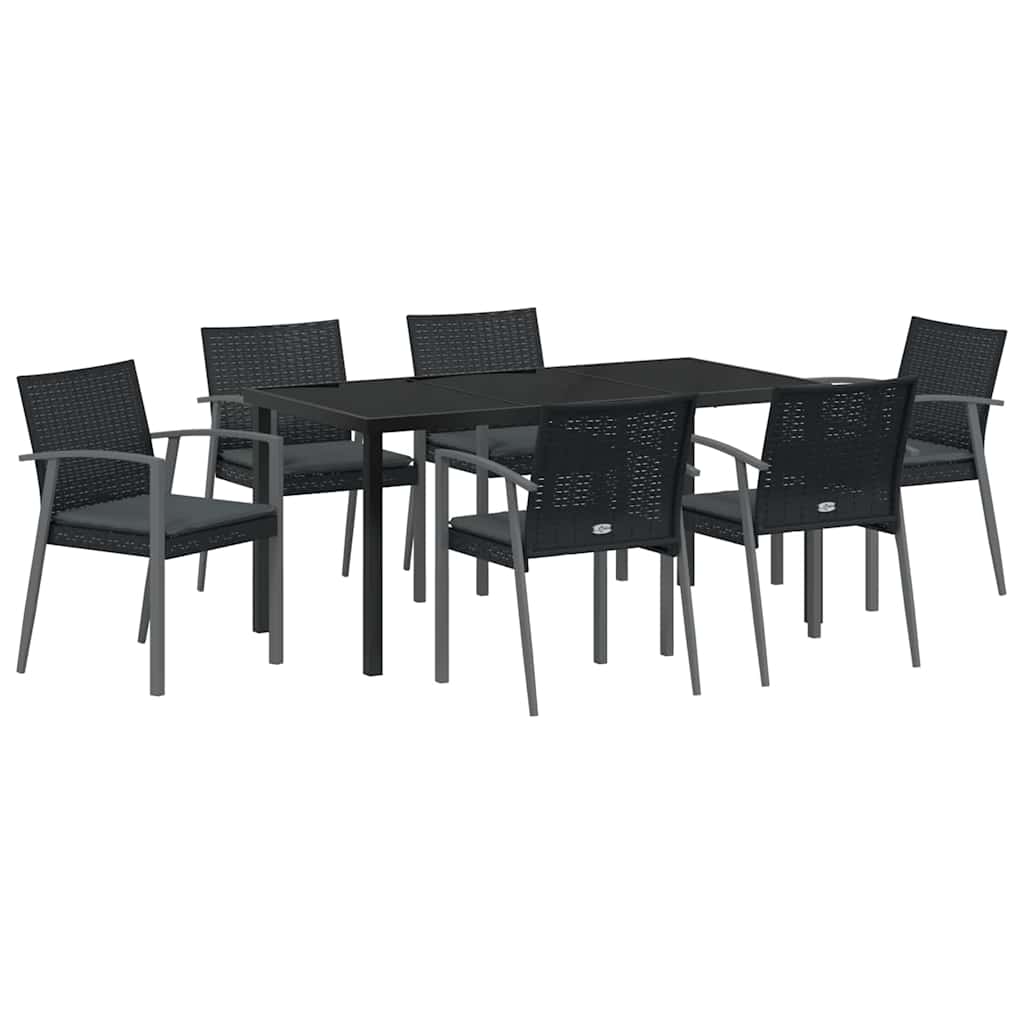 Garten Essgruppe 7 pcs Schwarz und Grau PE-Rattan