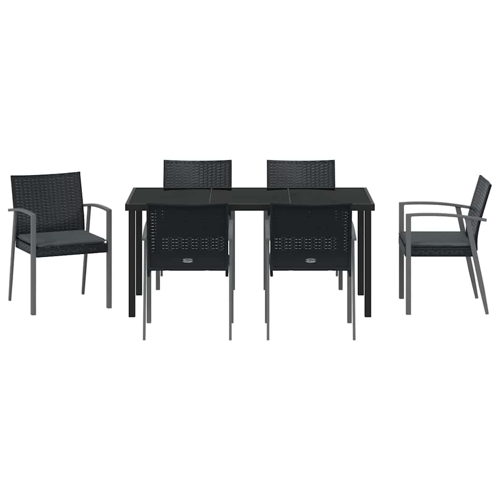 Garten Essgruppe 7 pcs Schwarz und Grau PE-Rattan