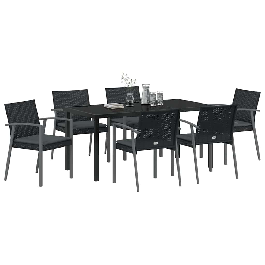 Garten Essgruppe 7 pcs Schwarz und Grau PE-Rattan