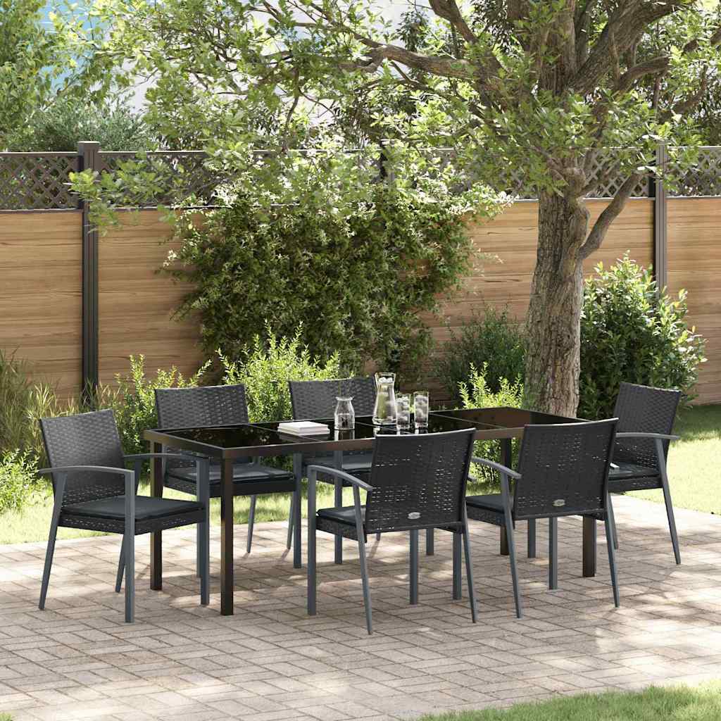 Garten Essgruppe 7 pcs Schwarz und Grau PE-Rattan