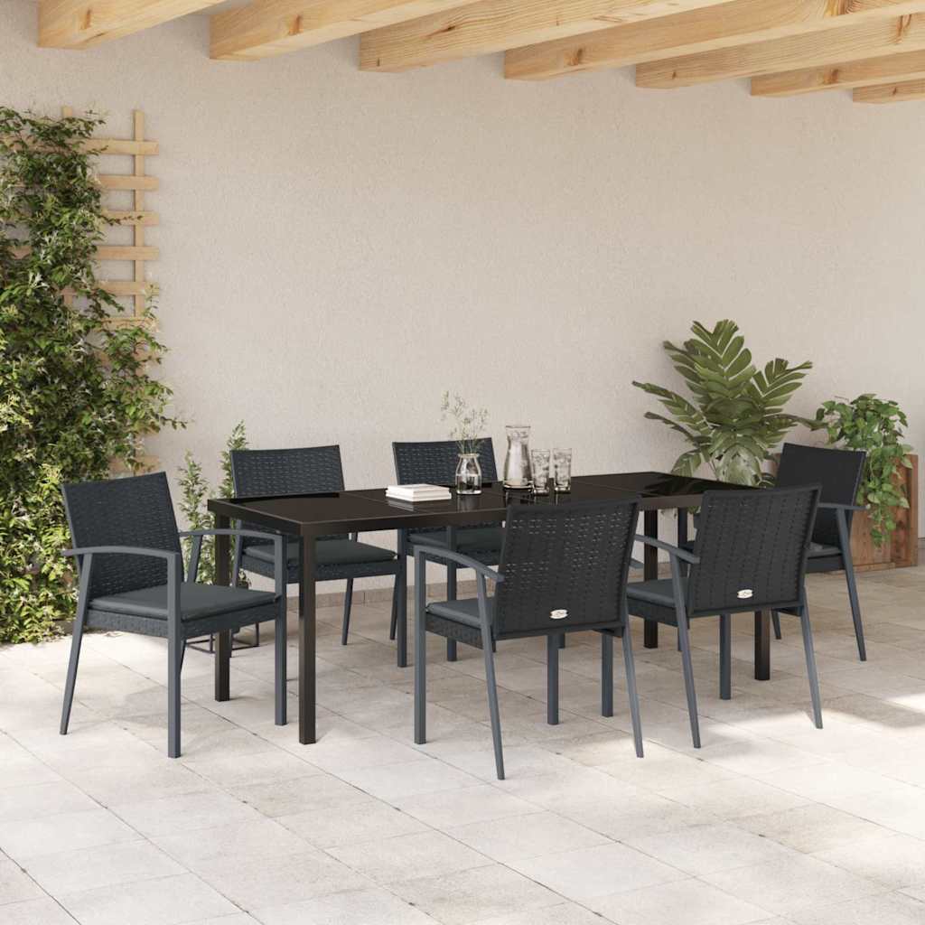 Garten Essgruppe 7 pcs Schwarz und Grau PE-Rattan
