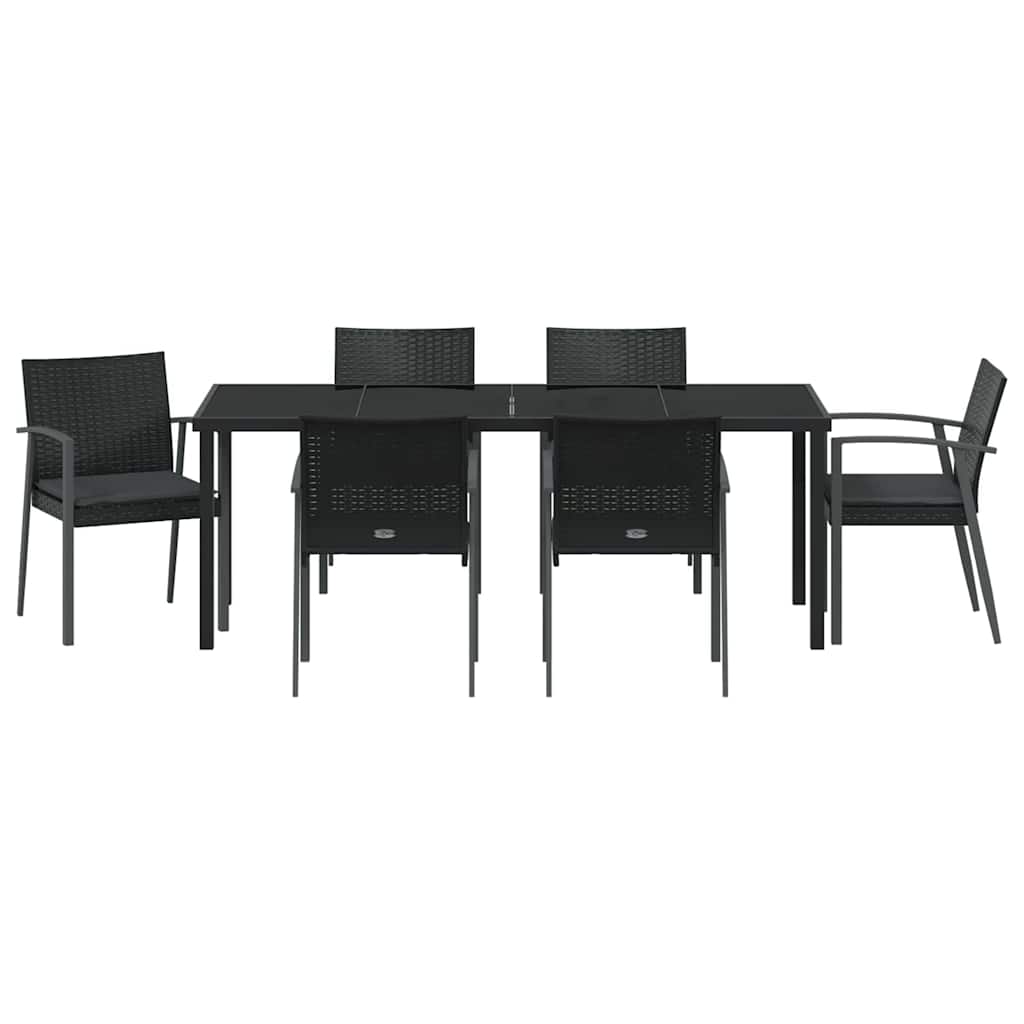 Garten Essgruppe 7 pcs Schwarz und Grau PE-Rattan