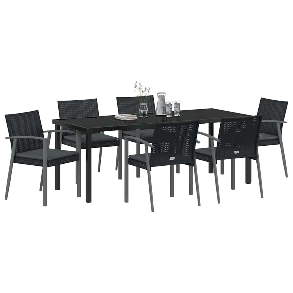 Garten Essgruppe 7 pcs Schwarz und Grau PE-Rattan