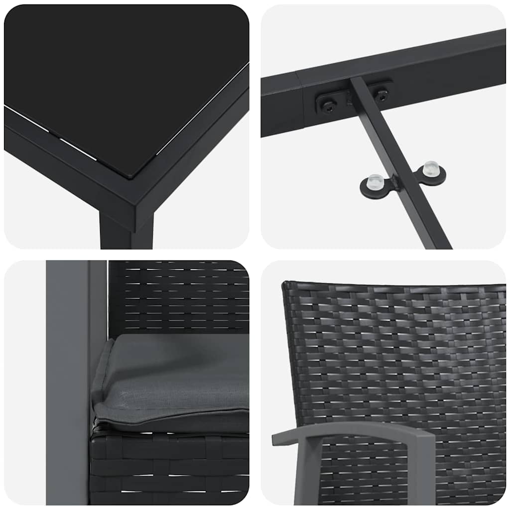 Garten Essgruppe 9 pcs Schwarz und Grau PE-Rattan