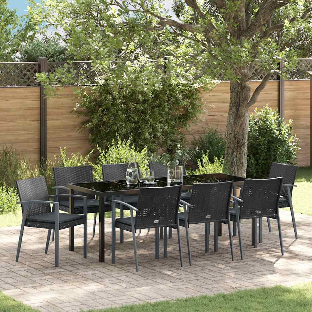 Garten Essgruppe 9 pcs Schwarz und Grau PE-Rattan