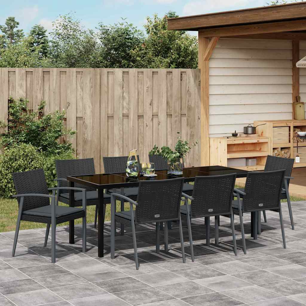 Garten Essgruppe 9 pcs Schwarz und Grau PE-Rattan