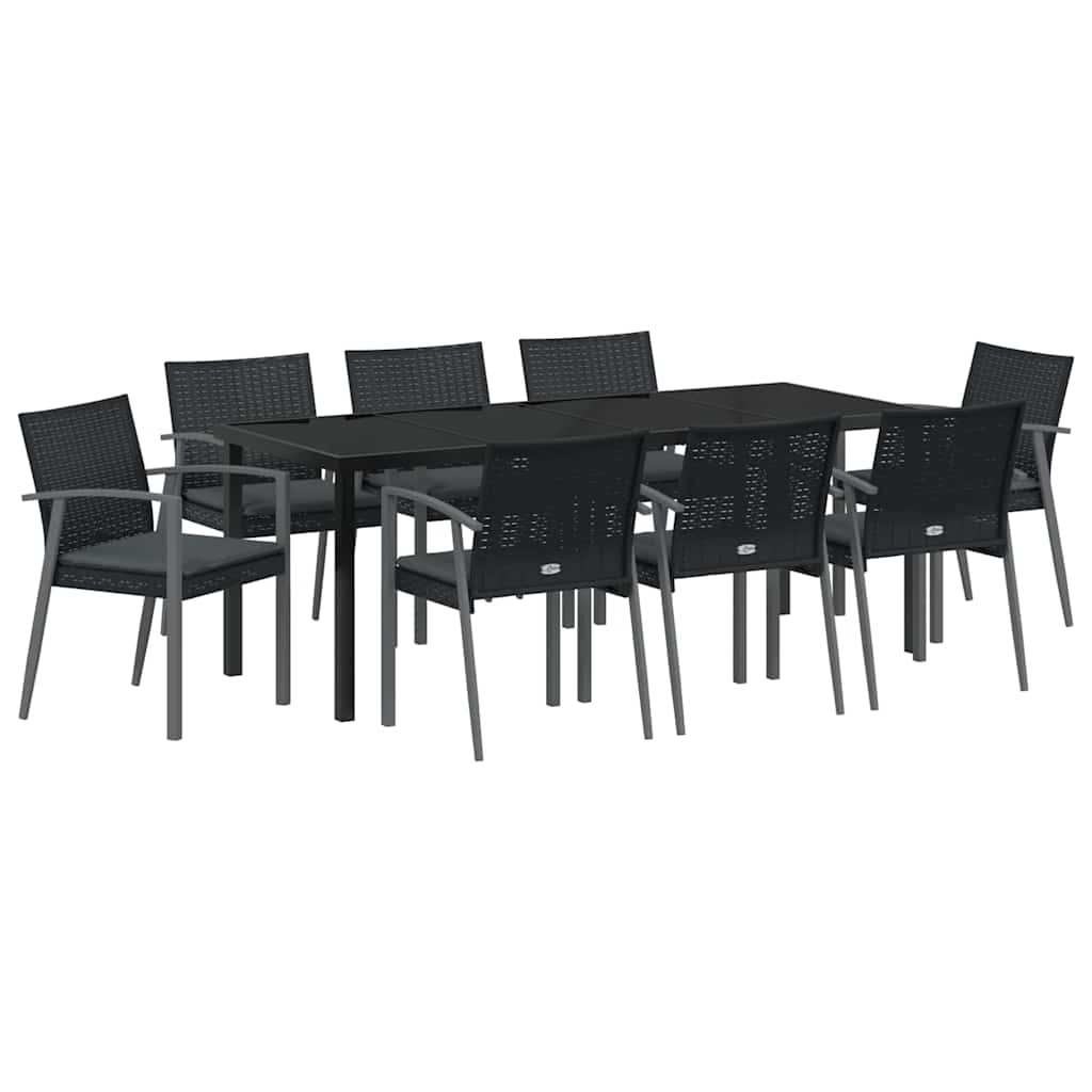Garten Essgruppe 9 pcs Schwarz und Grau PE-Rattan
