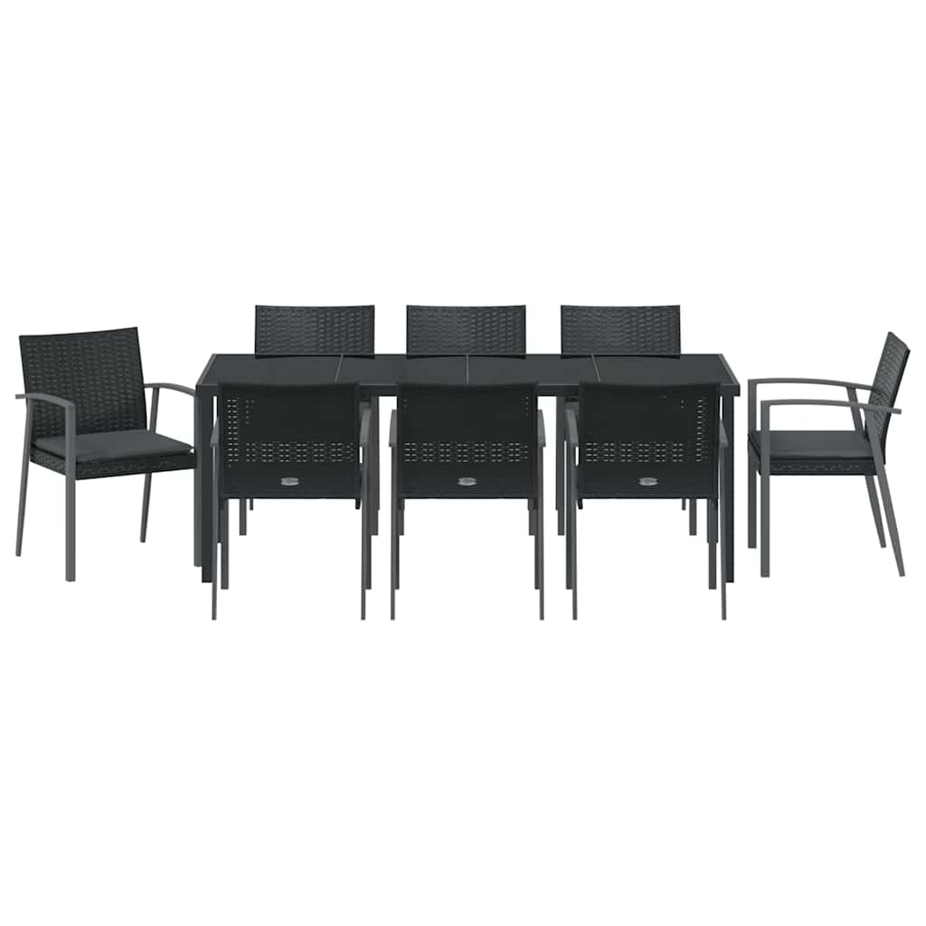 Garten Essgruppe 9 pcs Schwarz und Grau PE-Rattan