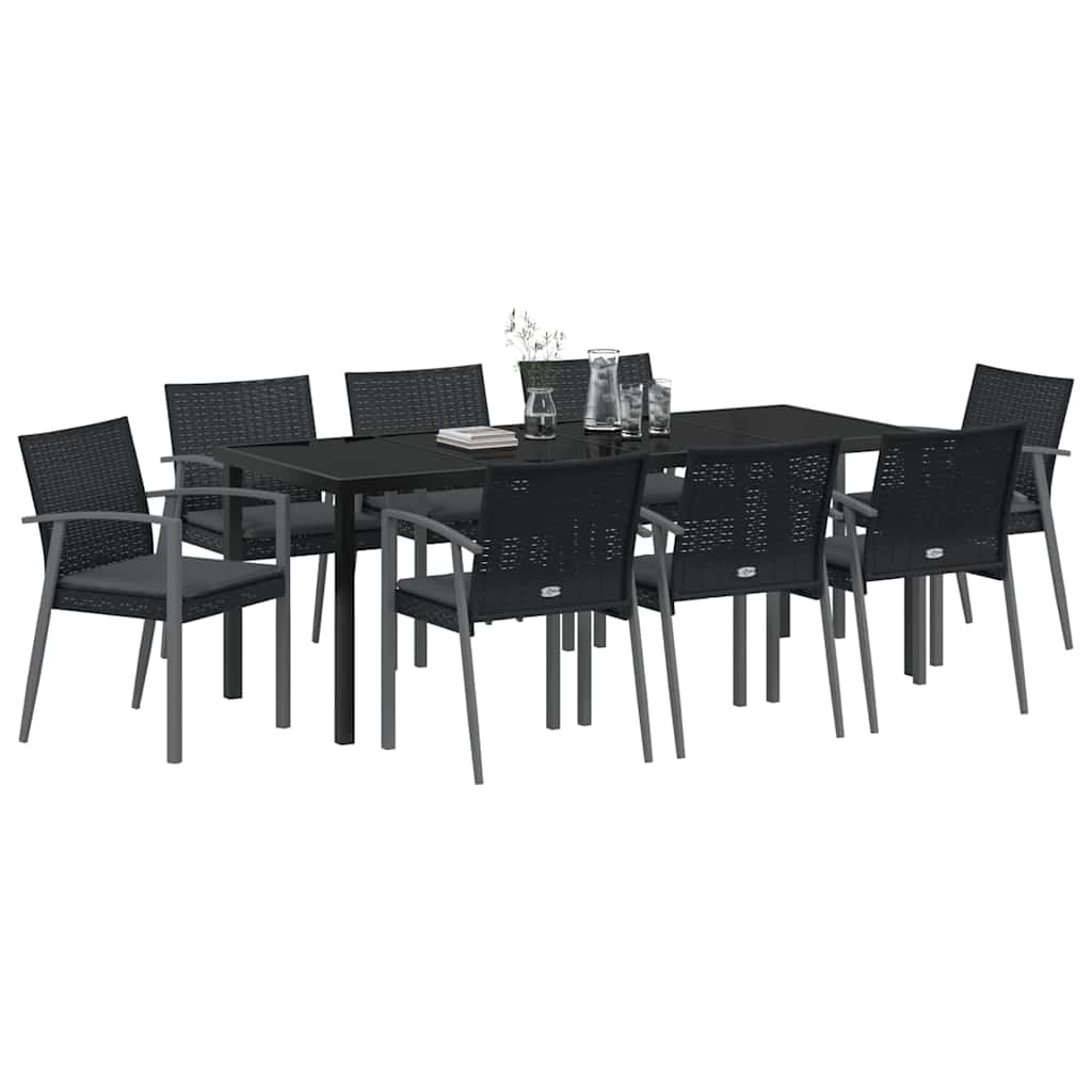 Garten Essgruppe 9 pcs Schwarz und Grau PE-Rattan
