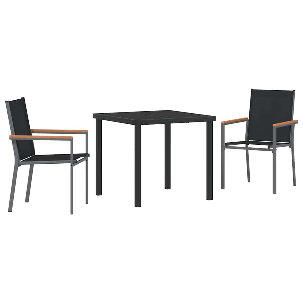 Garten Essgruppe 3 pcs Schwarz Pulverbeschichteter Stahl