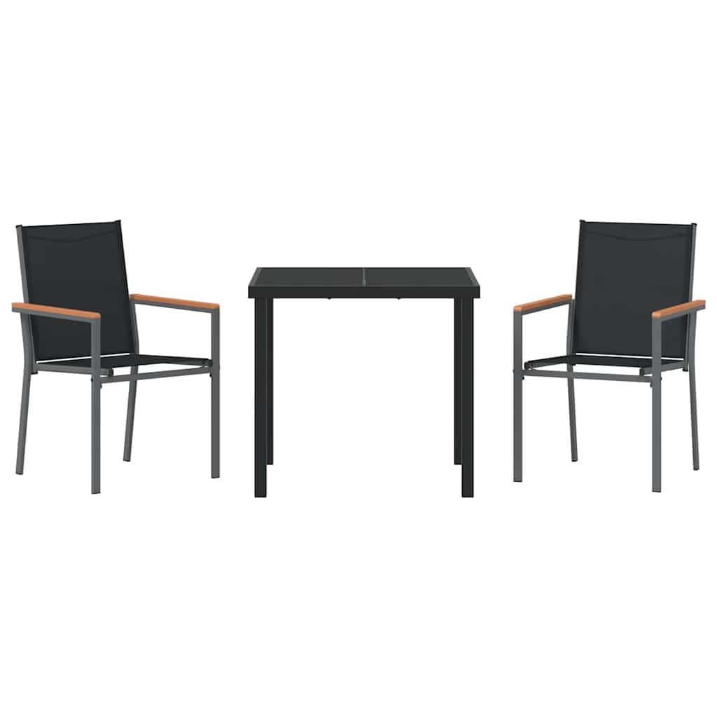 Garten Essgruppe 3 pcs Schwarz Pulverbeschichteter Stahl