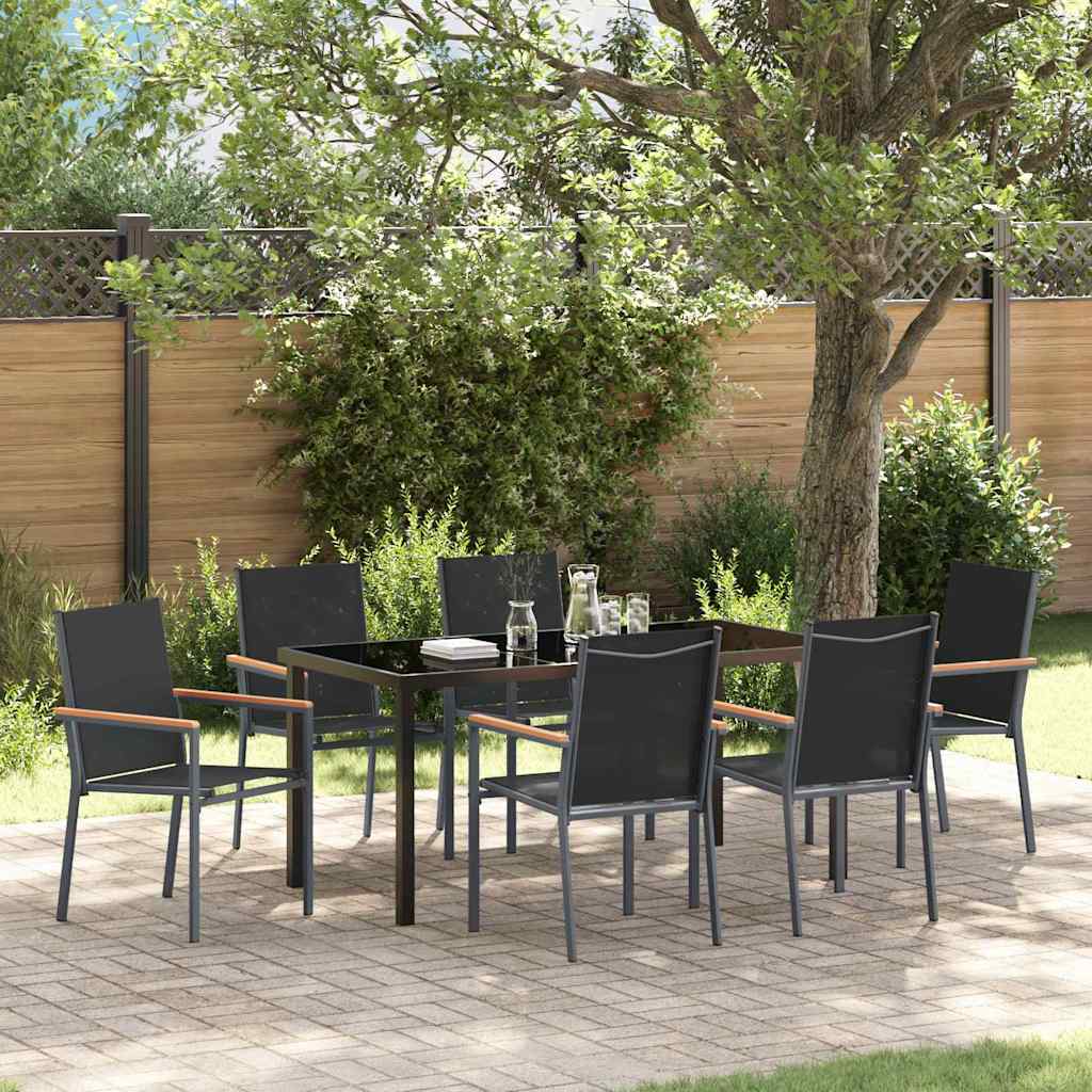 Garten Essgruppe 7 pcs Schwarz Pulverbeschichteter Stahl