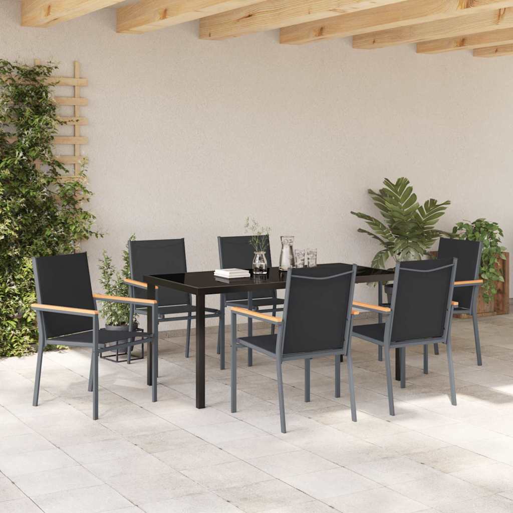 Garten Essgruppe 7 pcs Schwarz Pulverbeschichteter Stahl