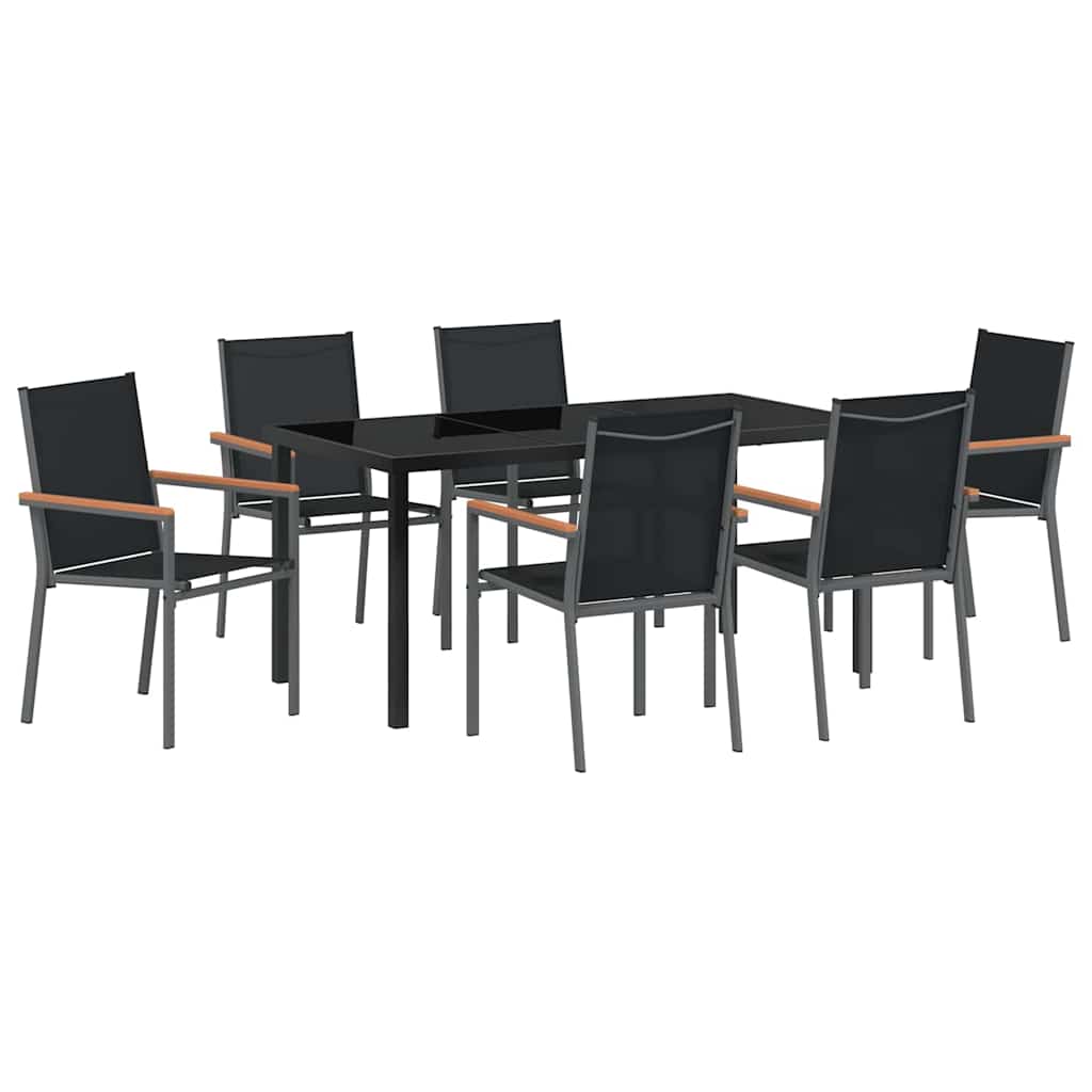 Garten Essgruppe 7 pcs Schwarz Pulverbeschichteter Stahl