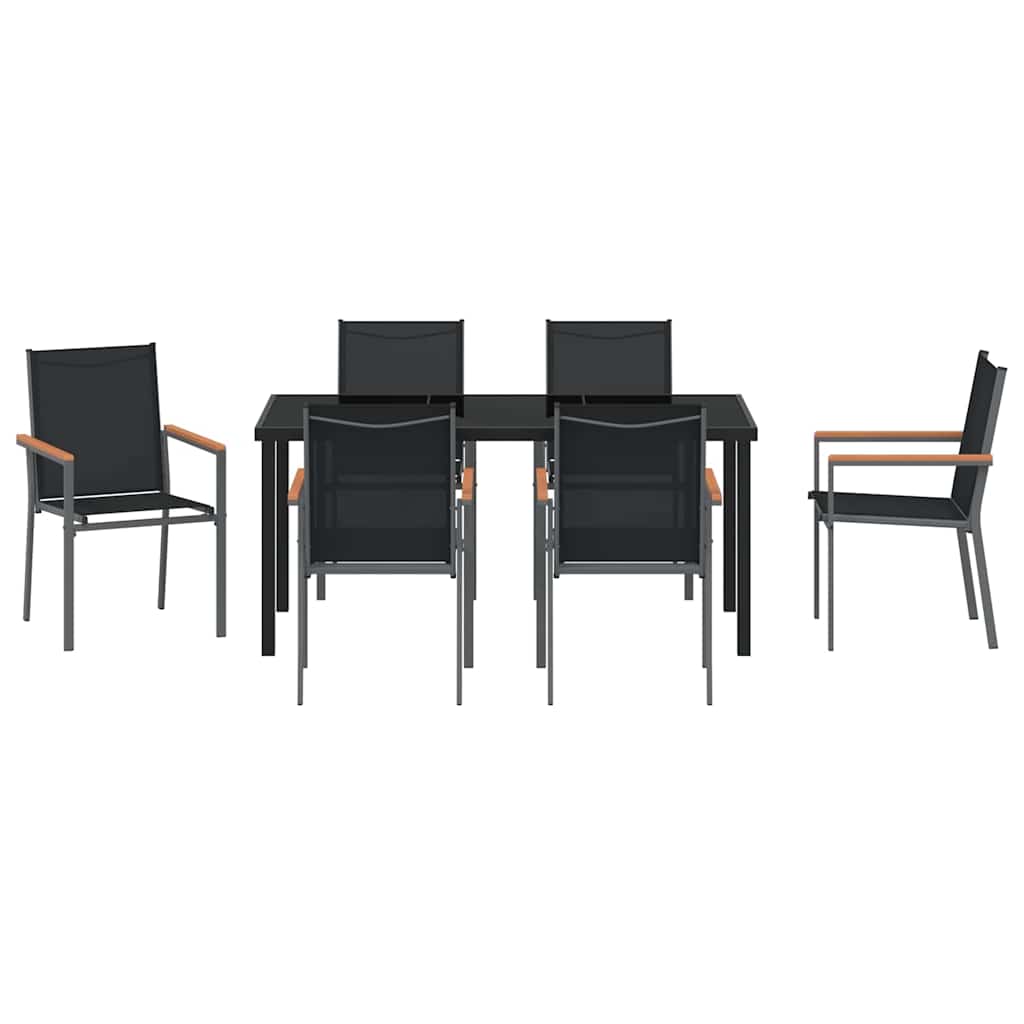 Garten Essgruppe 7 pcs Schwarz Pulverbeschichteter Stahl