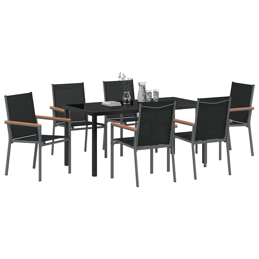 Garten Essgruppe 7 pcs Schwarz Pulverbeschichteter Stahl