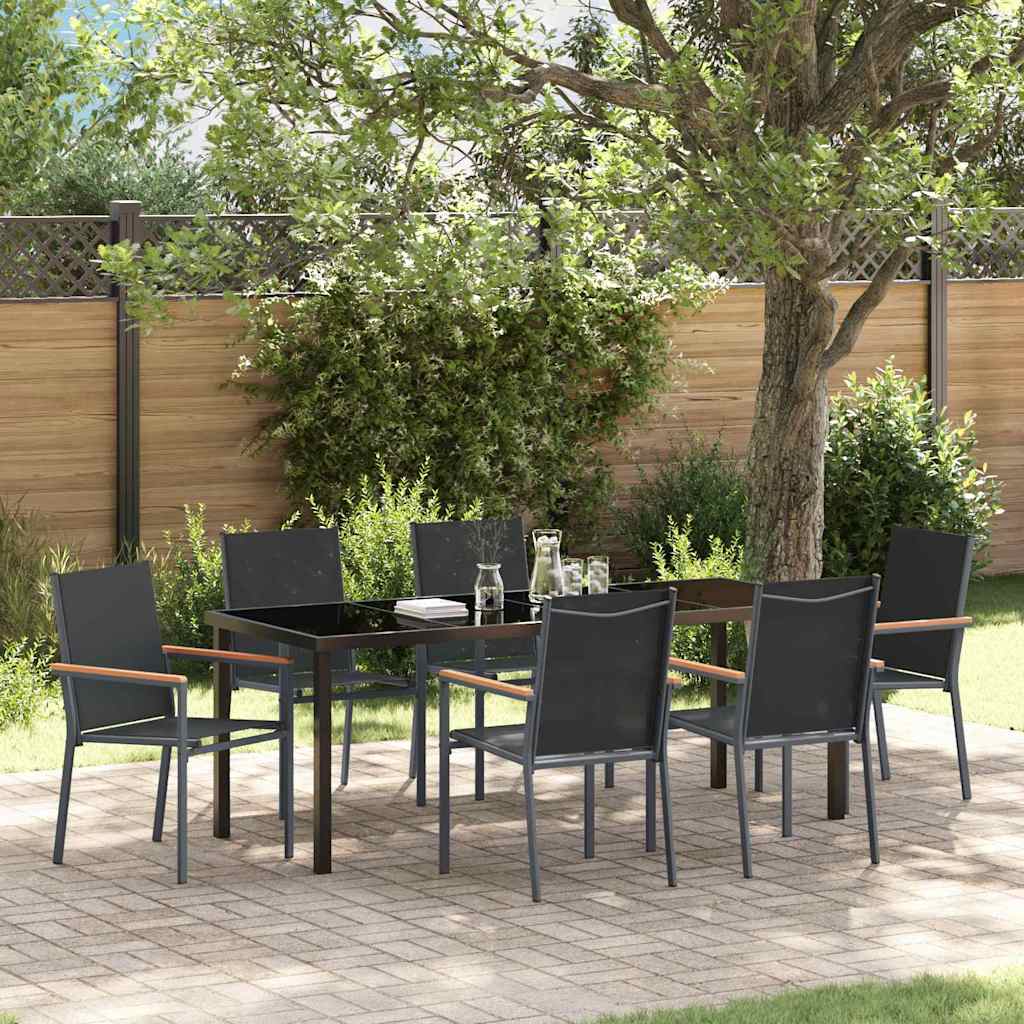 Garten Essgruppe 7 pcs Schwarz Pulverbeschichteter Stahl