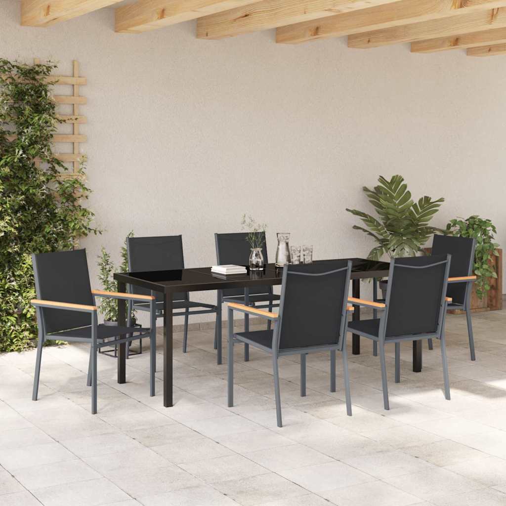 Garten Essgruppe 7 pcs Schwarz Pulverbeschichteter Stahl