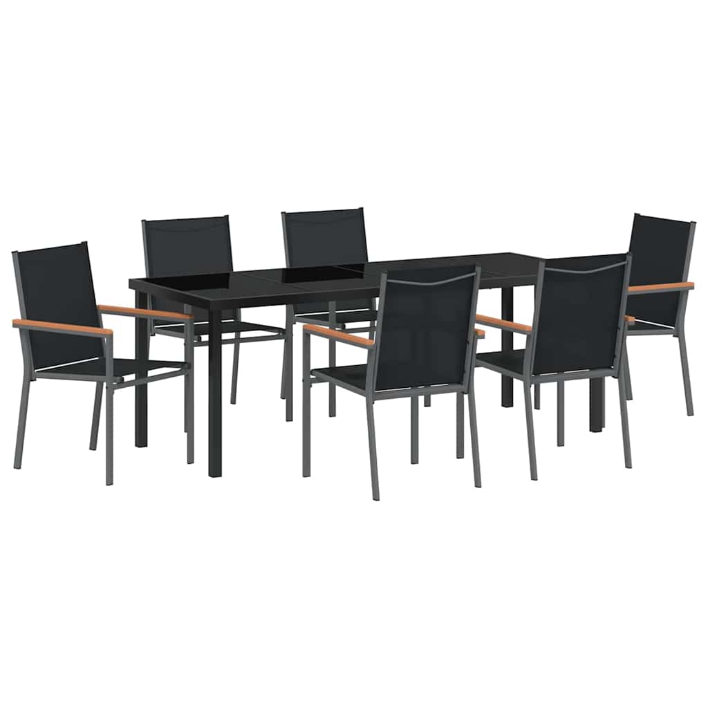 Garten Essgruppe 7 pcs Schwarz Pulverbeschichteter Stahl