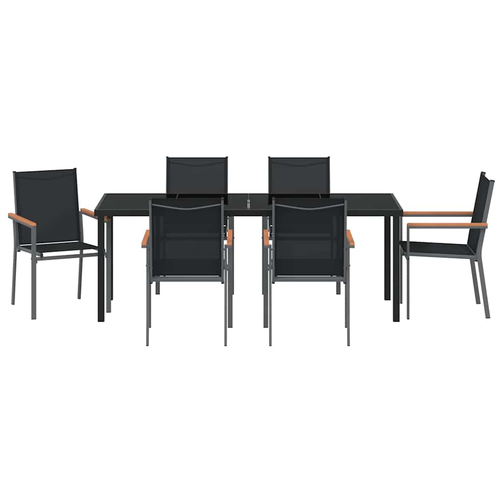 Garten Essgruppe 7 pcs Schwarz Pulverbeschichteter Stahl