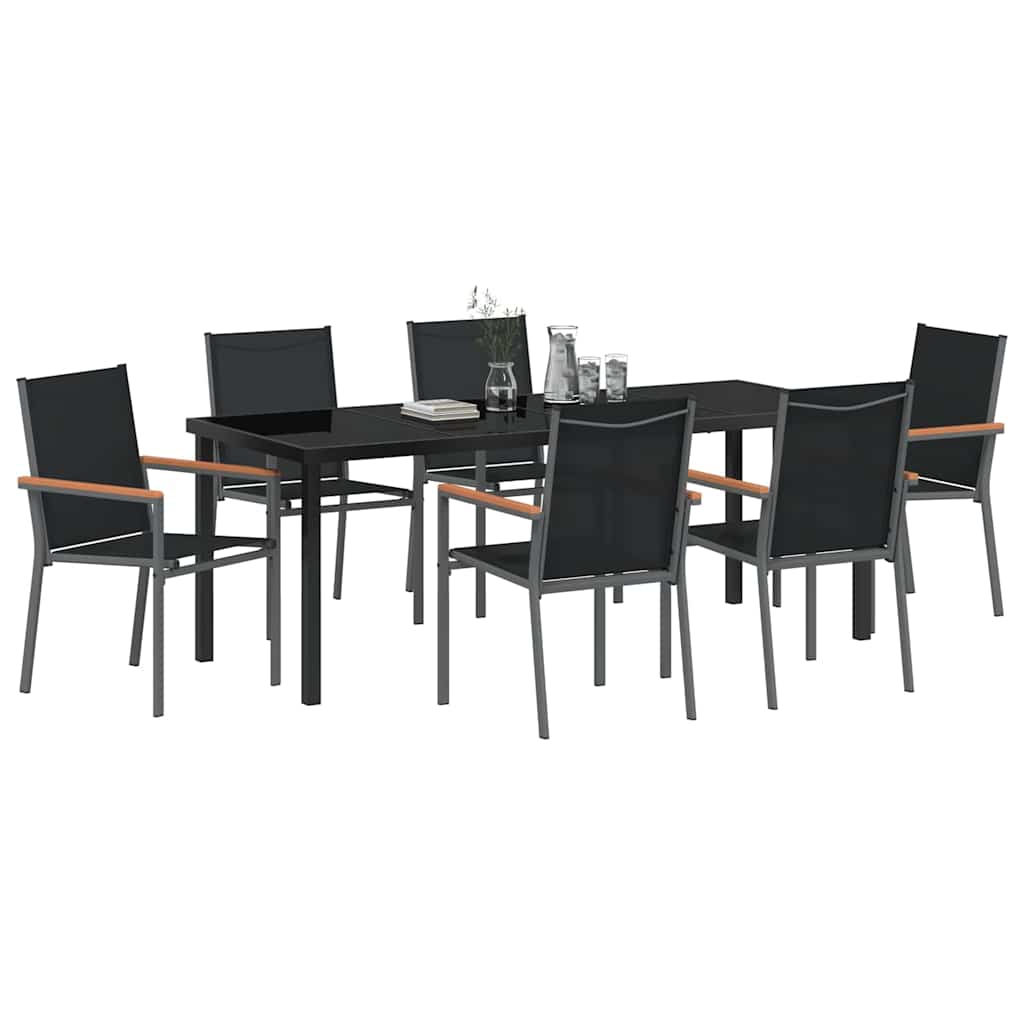 Garten Essgruppe 7 pcs Schwarz Pulverbeschichteter Stahl