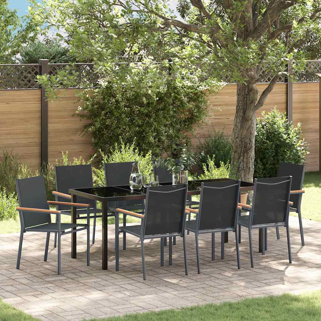 Garten Essgruppe 9 pcs Schwarz Pulverbeschichteter Stahl