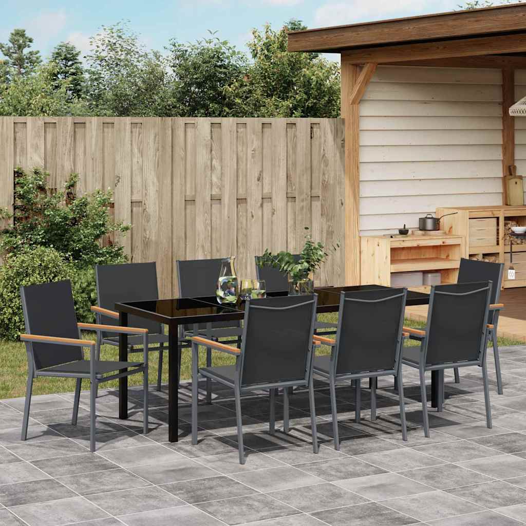 Garten Essgruppe 9 pcs Schwarz Pulverbeschichteter Stahl