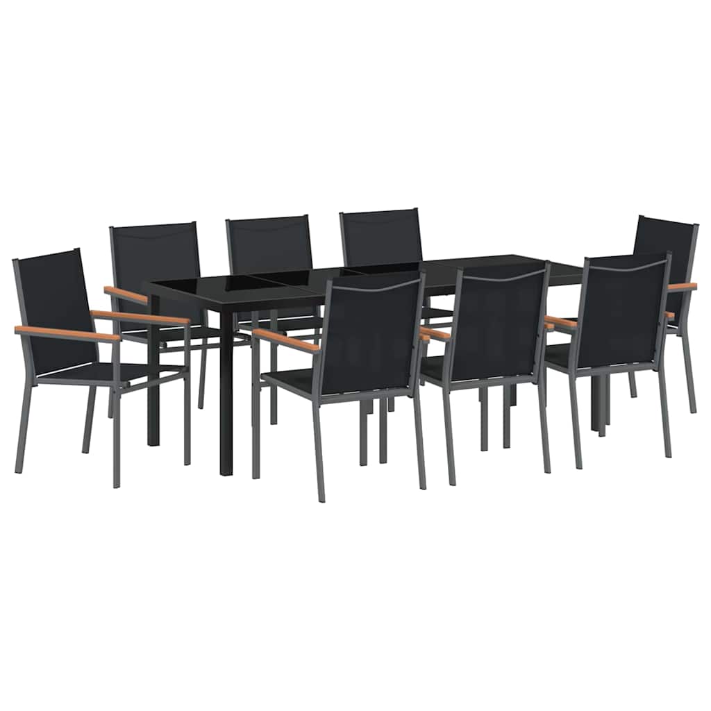 Garten Essgruppe 9 pcs Schwarz Pulverbeschichteter Stahl