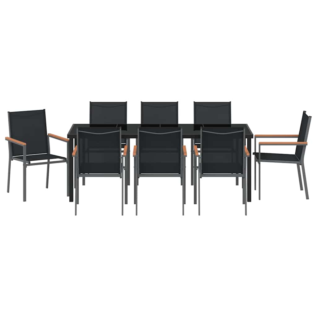 Garten Essgruppe 9 pcs Schwarz Pulverbeschichteter Stahl