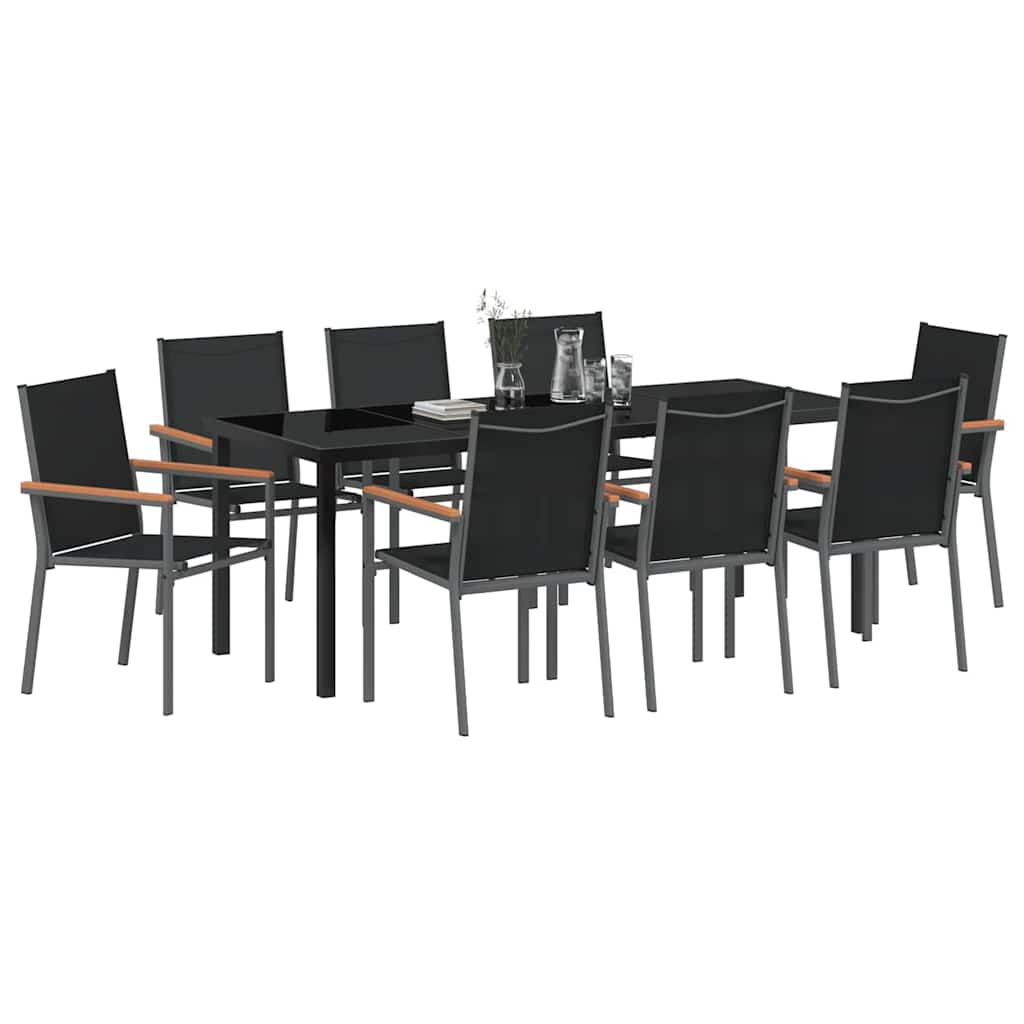 Garten Essgruppe 9 pcs Schwarz Pulverbeschichteter Stahl