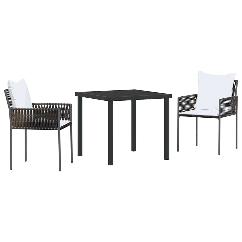 Garten Essgruppe 3 pcs Braun und Schwarz PE-Rattan