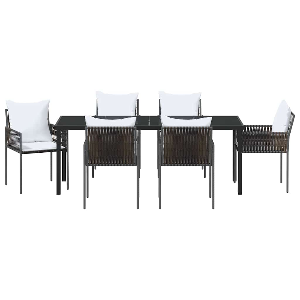 Garten Essgruppe 7 pcs Braun und Schwarz PE-Rattan