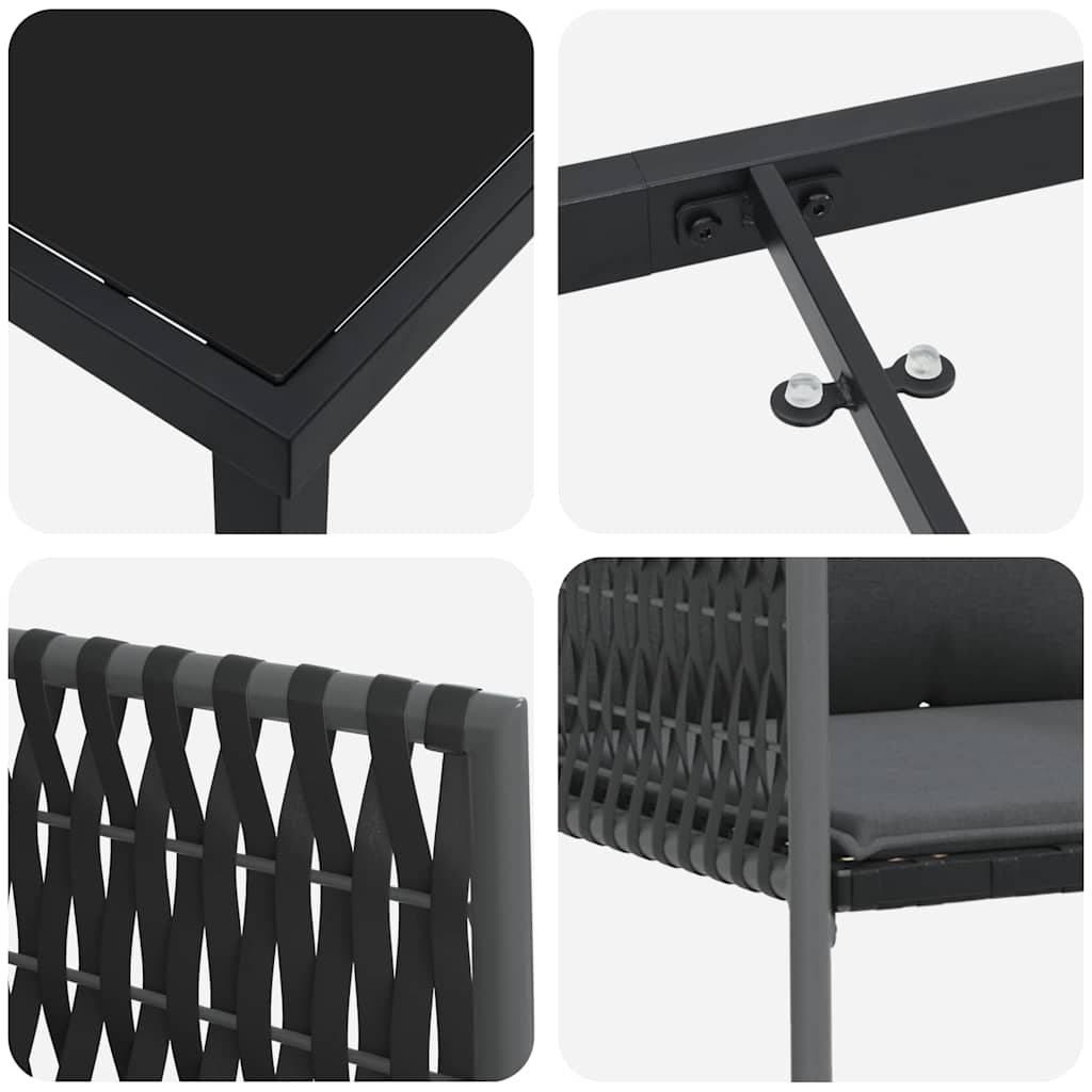 Garten Essgruppe 3 pcs Schwarz und Grau PE-Rattan