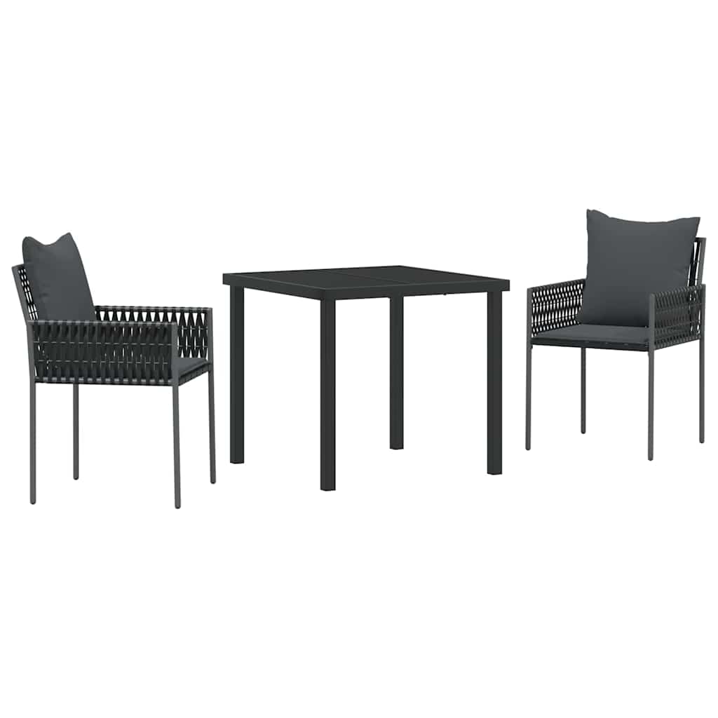 Garten Essgruppe 3 pcs Schwarz und Grau PE-Rattan