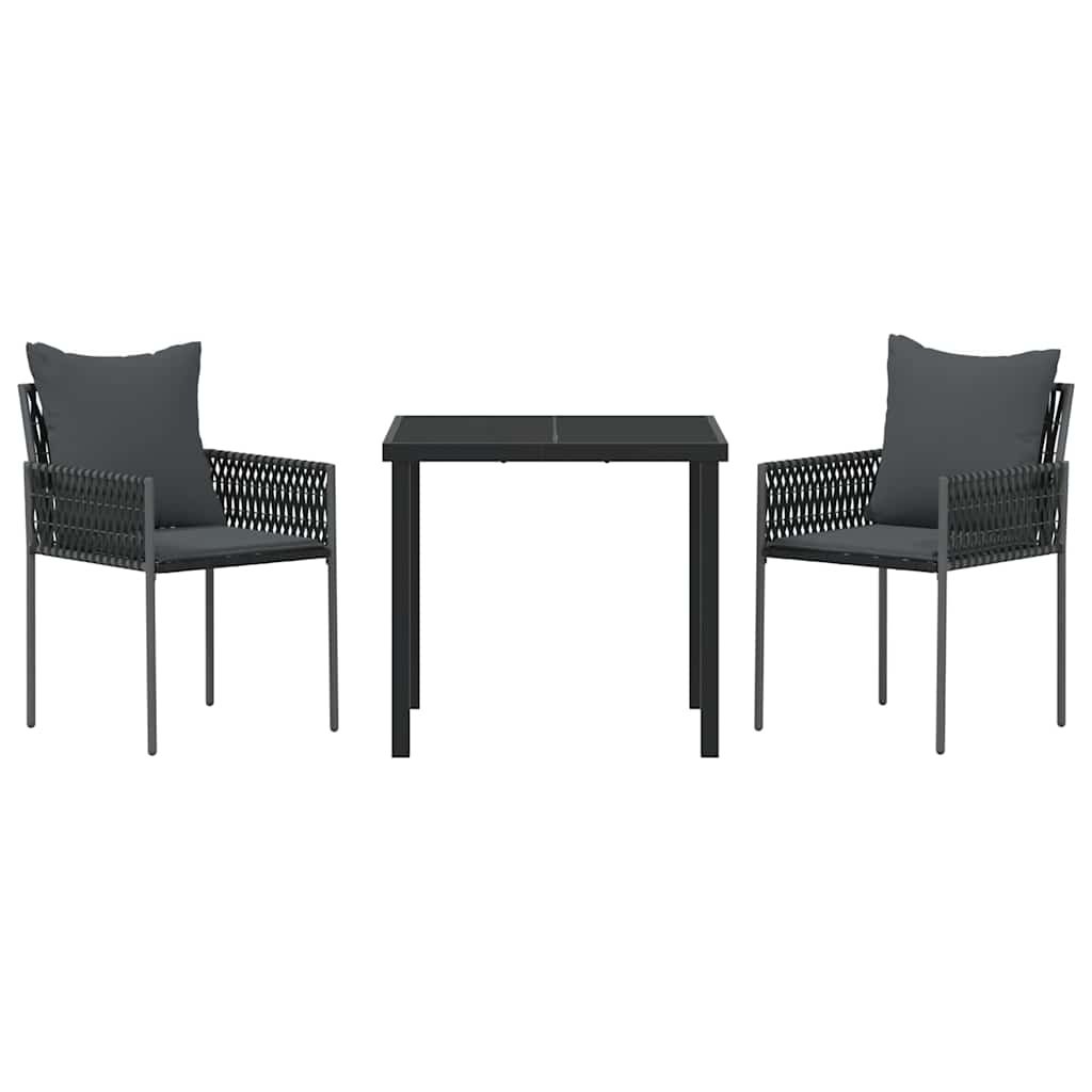 Garten Essgruppe 3 pcs Schwarz und Grau PE-Rattan