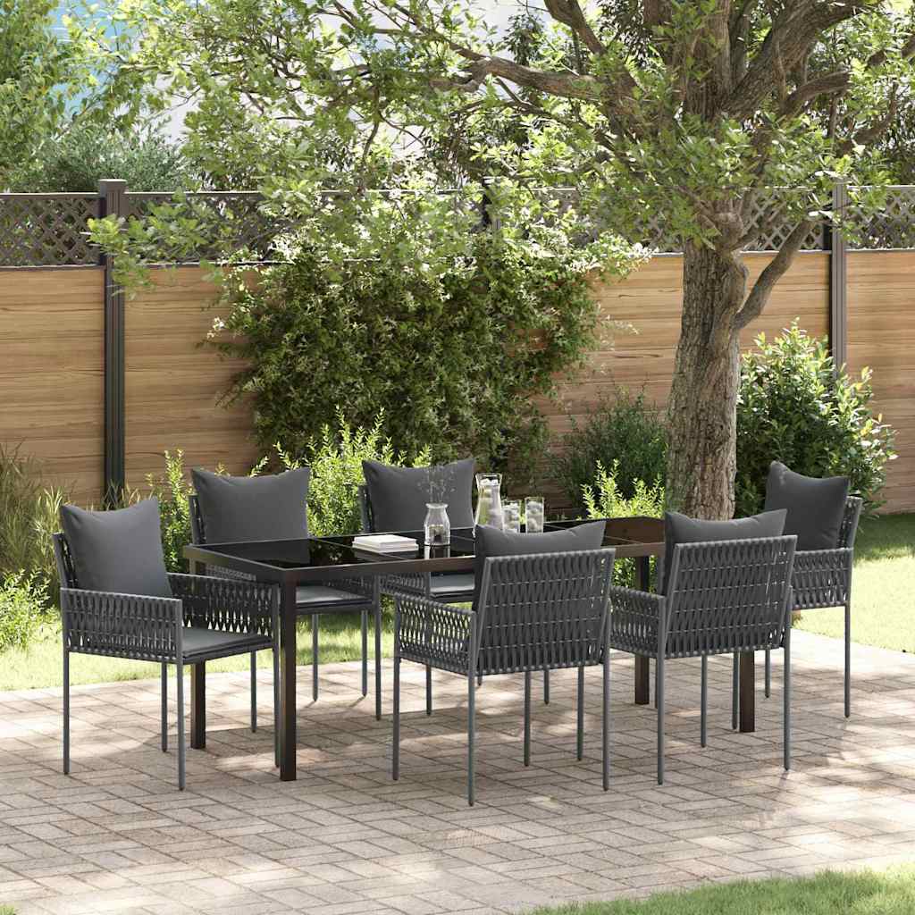Garten Essgruppe 7 pcs Schwarz und Grau PE-Rattan