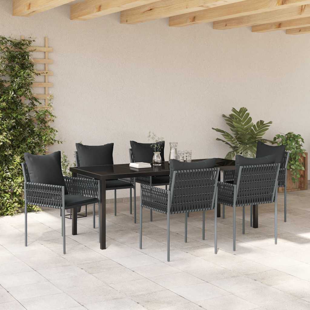 Garten Essgruppe 7 pcs Schwarz und Grau PE-Rattan