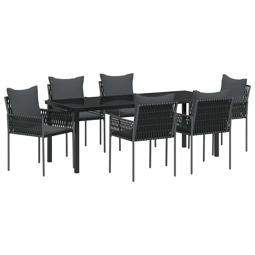 Garten Essgruppe 7 pcs Schwarz und Grau PE-Rattan